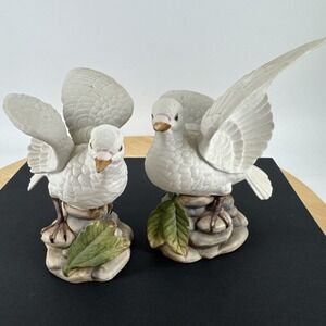 Doves Pair Figurines Porcelain Bisque Royal Crown J. Byron Love Doves 22/671 VTG